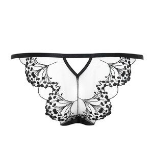 New! BLUEBELLA Marisa Embroidered Sheer Panty Black LACE size medium